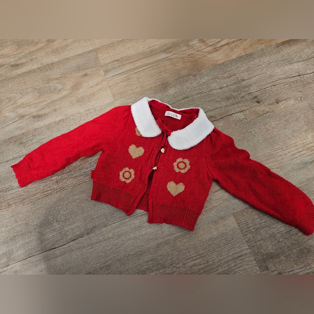 Elle Red Baby Girl Cardigan with White Collar 2T